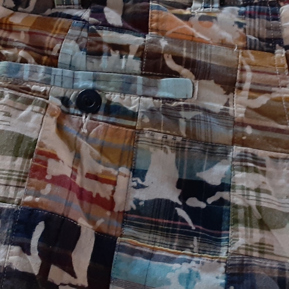 626 BLUE 100% Cotton Made in India Size 42 Paint Splatter Patchwork Shorts - Picture 11 of 11